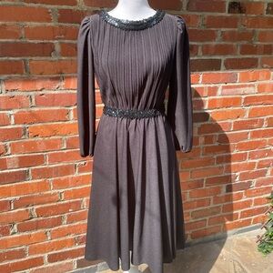 Vintage 70s 80s Sally Petite Black Fit & Flare Dress Sequins Accordion P…